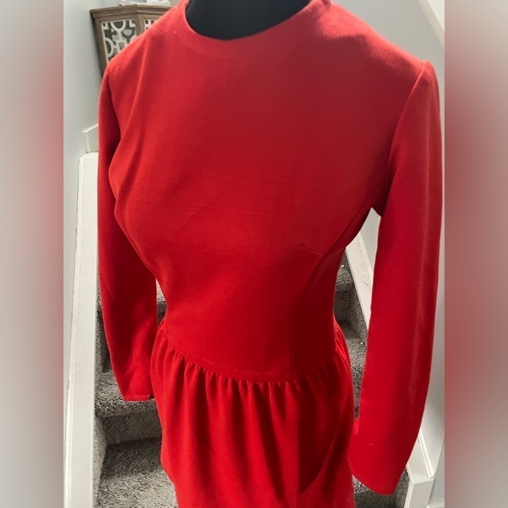 Vintage 70’s Vicki Vaughn Lipstick Red A Line Skater Style Dress Long Sleeve S   - Picture 4 of 8